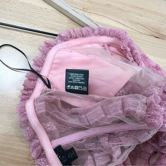 Revolve x NBD Ahlani Top Blush Pink Ruffle Lace Cropped Sleeveless size XS - Picture 7 of 7